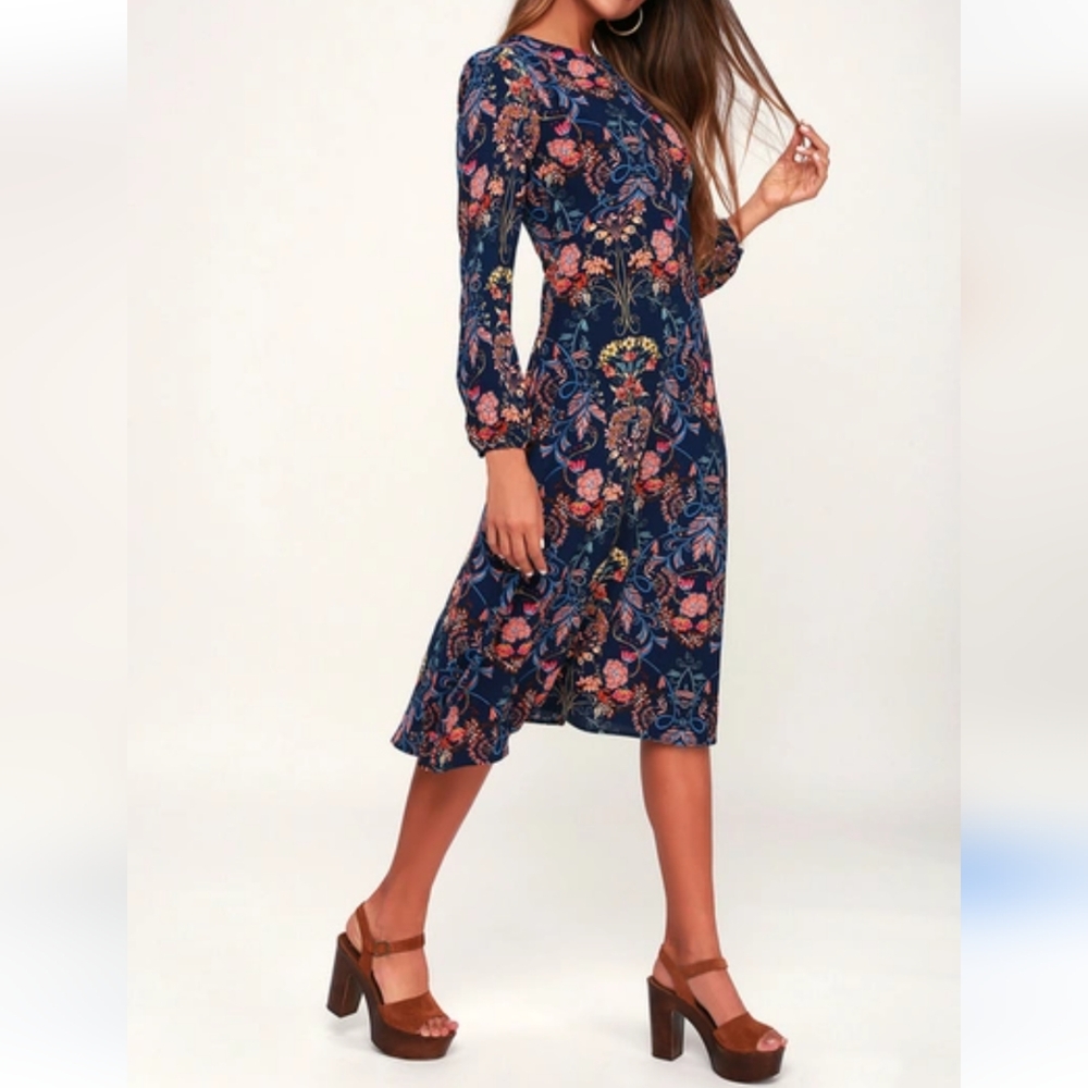 I.Madeline Garden Splendor Floral Midi Dress Women's M Multicolor Artsy Retro